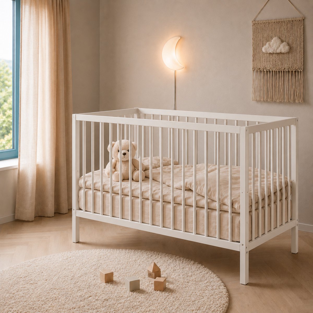 Bol.com Born Lucky ® Baby Bed / Ledikant Mees 60x120 cm Met Verstelbare Bodem & Massief Hout - Wit aanbieding