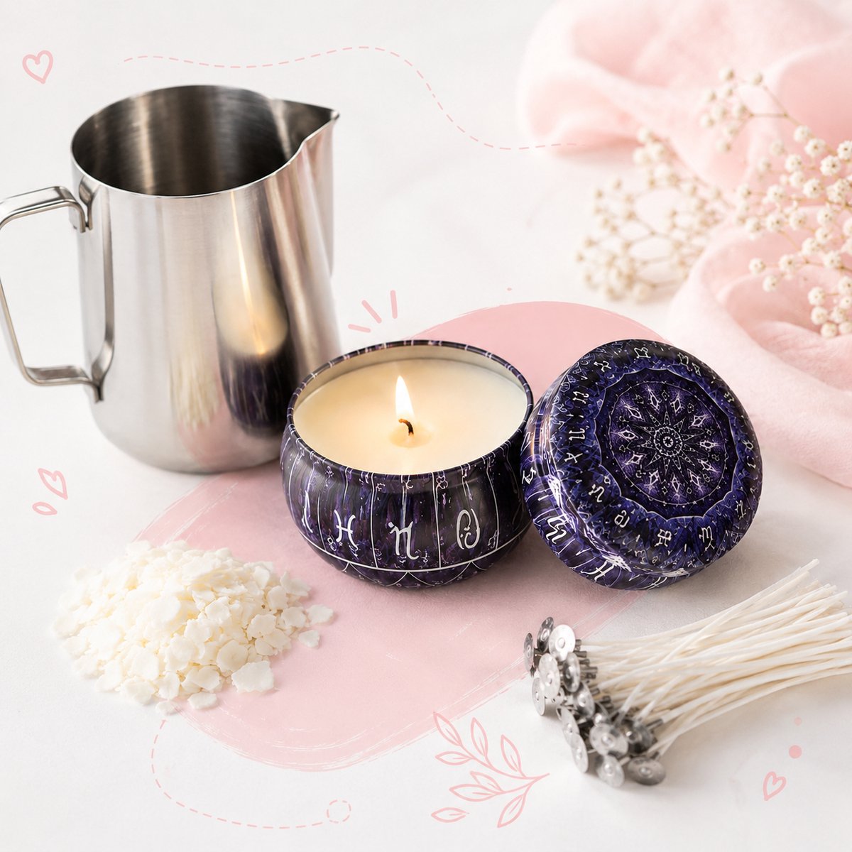 ZoeZo Design - Kaarsen maken set - Perfect voor beginners - Zelf kaarsen maken - Hobby en creatief - Incl. 500 gram soja was - Candle making kit - Starterspakket - Geurkaars - Smeltpan - Kaarsenlont - DIY - Cadeau - Soy wax — afbeelding 5