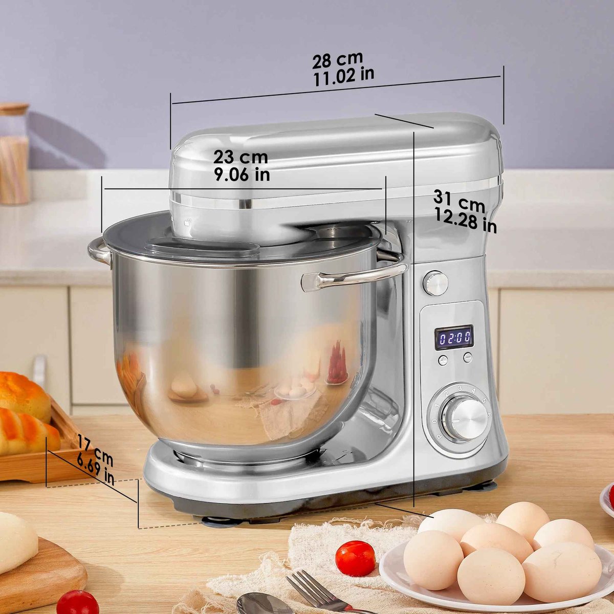 Glowstride - Keukenmachine - Keukenmixer - 1200W DC - stille motor 6L roestvrijstalen - Foodprocessor - Mixer - Blender — afbeelding 4