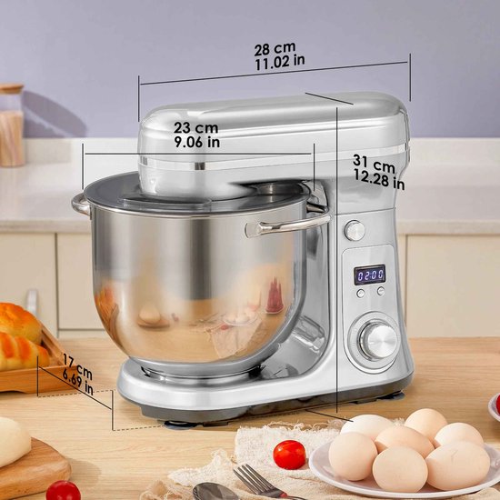 Glowstride - Keukenmachine - Keukenmixer - 1200W DC - stille motor 6L roestvrijstalen - Foodprocessor - Mixer - Blender van Merkloos — afbeelding 4