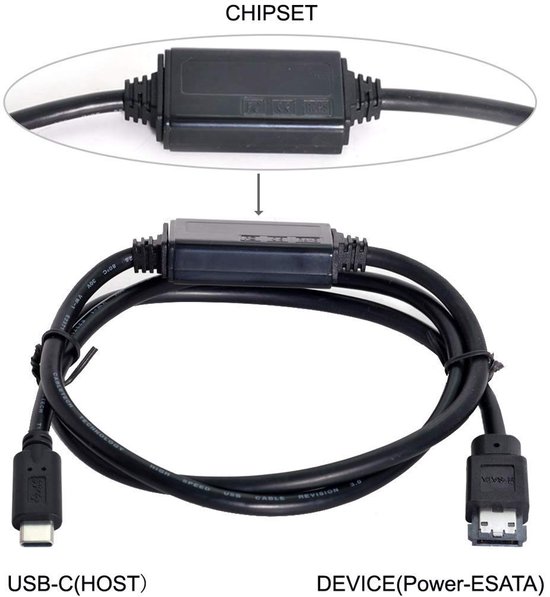 USB-C naar Power Over eSATA Adapter voor HDD SSD ODD Converter van Merkloos — afbeelding 5