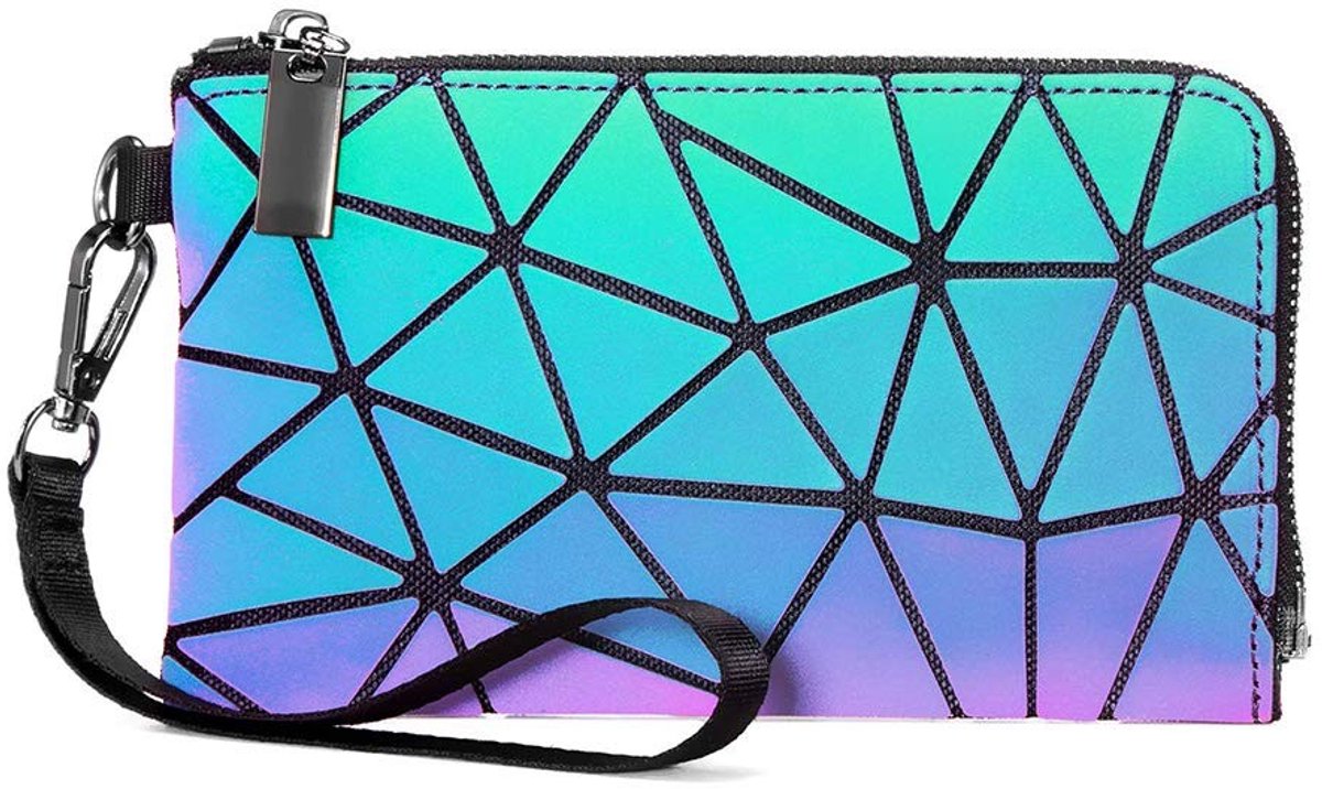 Dailygoody - Damesportemonnee - Geometrische lange portemonnee - Holografisch lichtgevend design - PU-leer - Ruime capaciteit - Geschikt voor dag