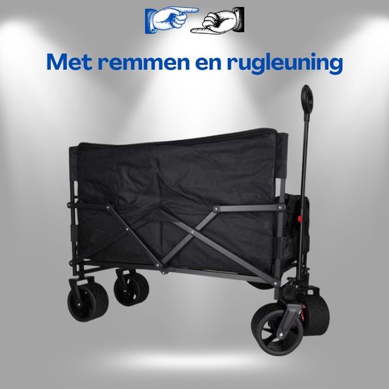 LUARO Opvouwbare Transportkar Met Zitje En Rugleuning – Camping Trolley Met All Terrain Wielen Verstelbare Handgreep En Remmen Opvouwbare Bolderkar Voor Strand Boodschappen En Kamperen Zwart Met Ebook — afbeelding 4