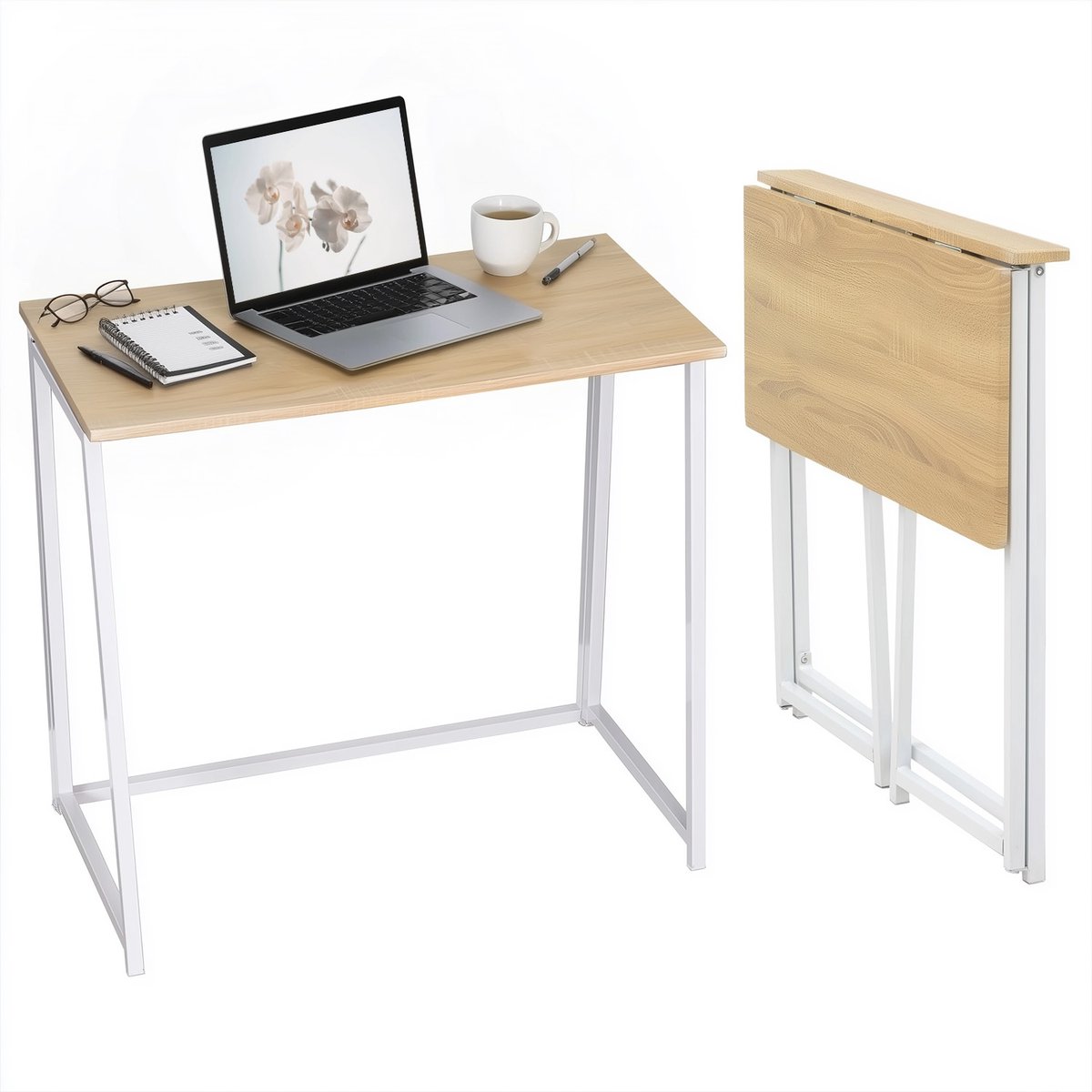 Bureau - Computertafel houtlook Metalen frame Industrieel - Wit