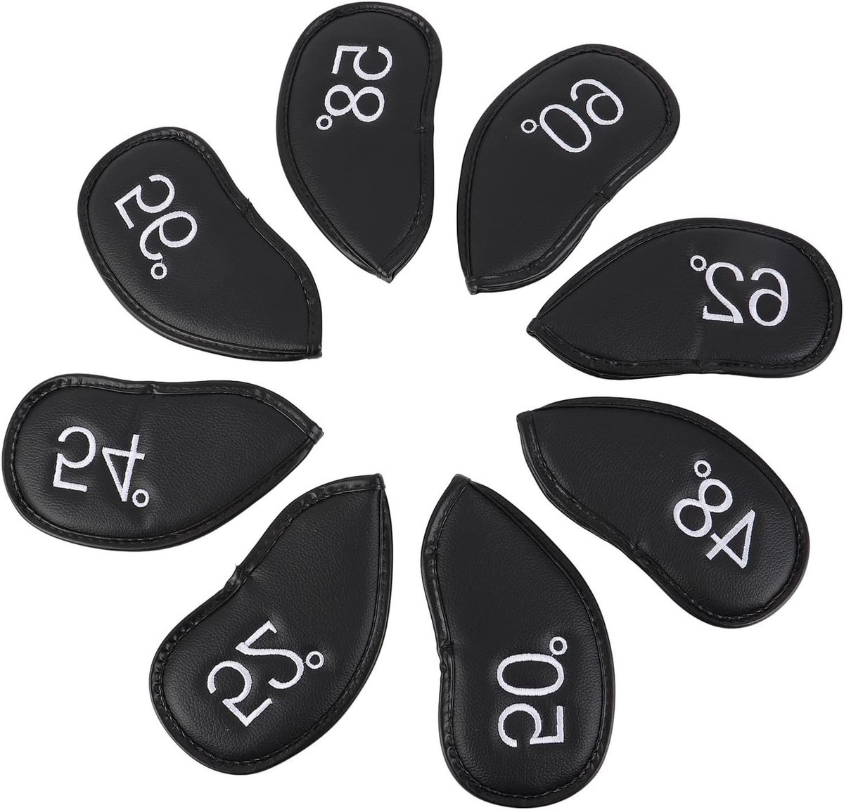 8 Stuks PU Leren Golf Iron Covers voor Clubhoofden - Bescherming voor 48-62 Graad Golfclubs met Klittenband Sluiting