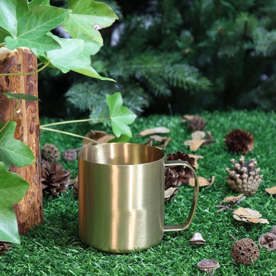 Goudkleurige RVS drinkbeker - Duurzame campingmok - Breukvast en BPA-vrij - 400 ml — afbeelding 2