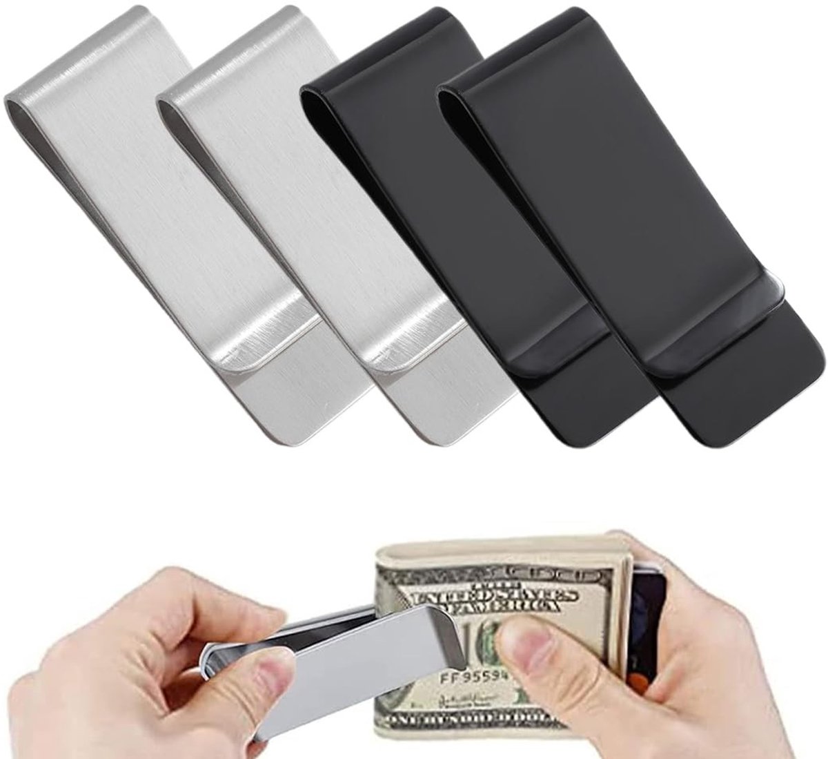 Dailygoody - Geldklem - Roestvrij staal - Slank ontwerp - Multifunctionele bankbiljettenklem - Zwart en zilver - Geschikt voor mannen en vrouwen
