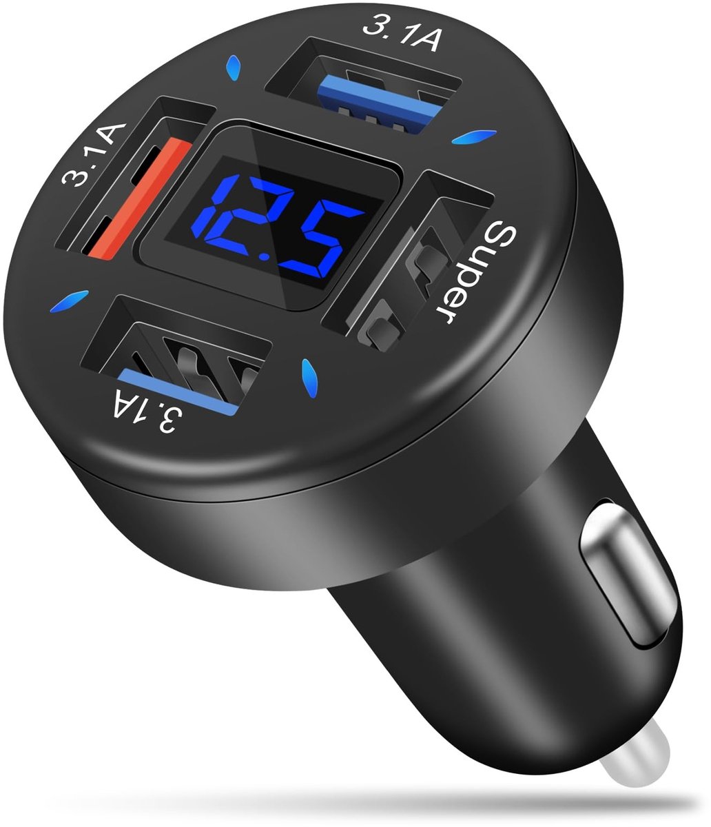Dailygoody - Autolader - 66W - 4 USB-poorten - Compact en multifunctioneel - Snel opladen - Geschikt voor iPhone en iPad - Zwart