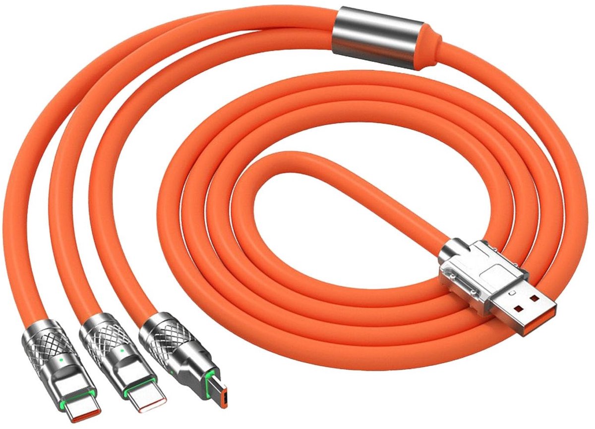 Dailygoody - Multi-oplaadkabel - 3-in-1 Oplaadsnoer - 120W Snel Opladen - 3,94ft - Duurzaam en Wirwarweerstand - Geschikt voor Android - Type C