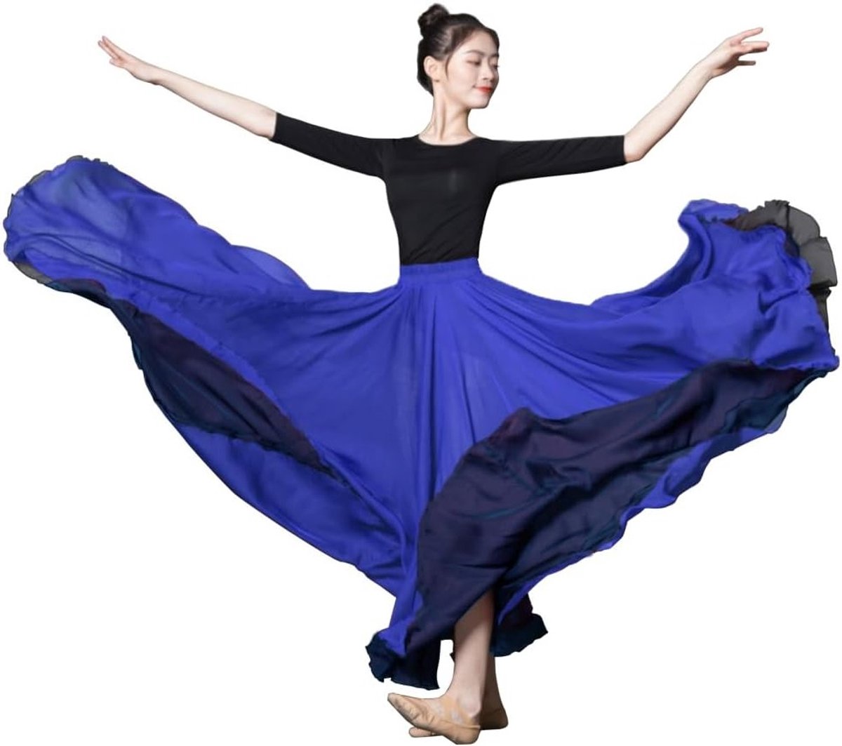 Flamenco Rok Rood voor Vrouwen - Lange Bellydance Rok voor Dansen, Feest en Optredens met 720 Graden Volant