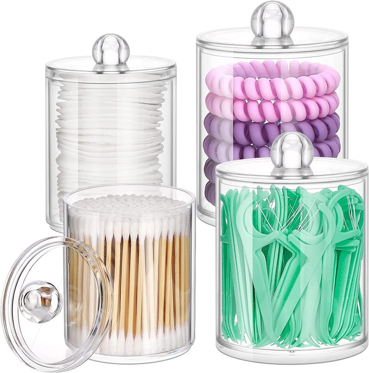 Badkamer Organizer Set met Deksel voor Wattenstaafjes, Make-up en Schoonmaakaccessoires - 4 Stuks