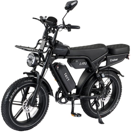 Elektrische fatbike FAVY Cruiser V8 Limited Edition – dubbele accu 120 km, LCD-display, hydraulische schijfremmen, zwart
