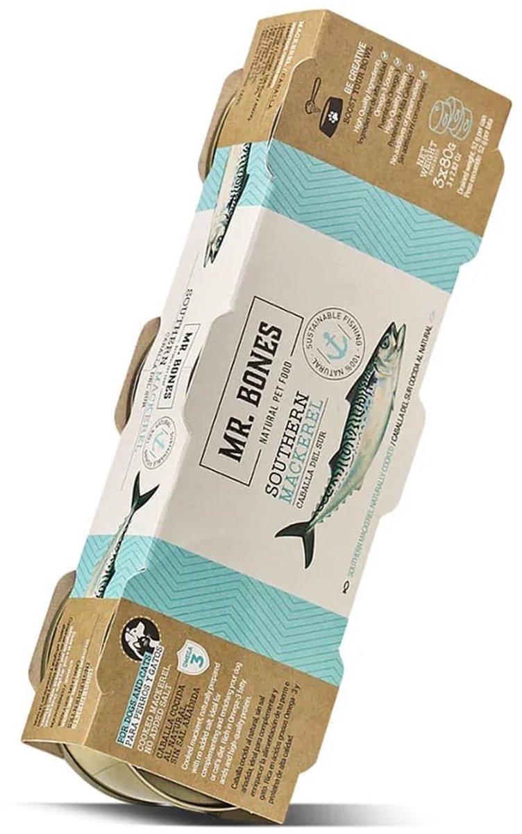 Mr. Bones Mr. Bones gekookte Makreel voor honden - natuurlijke verse vis zonder toevoegingen voor honden - bron van omega-3 - blikjes 3x80gr