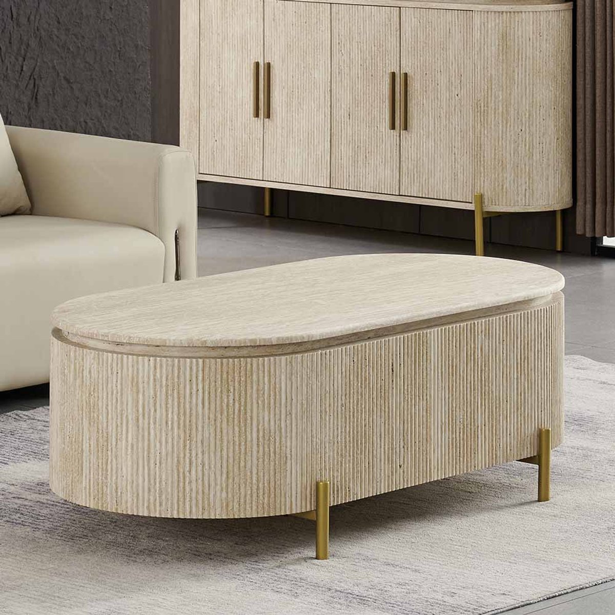 Milton & Oldbrook Salontafel 130 cm Royan Travertinlook Beige