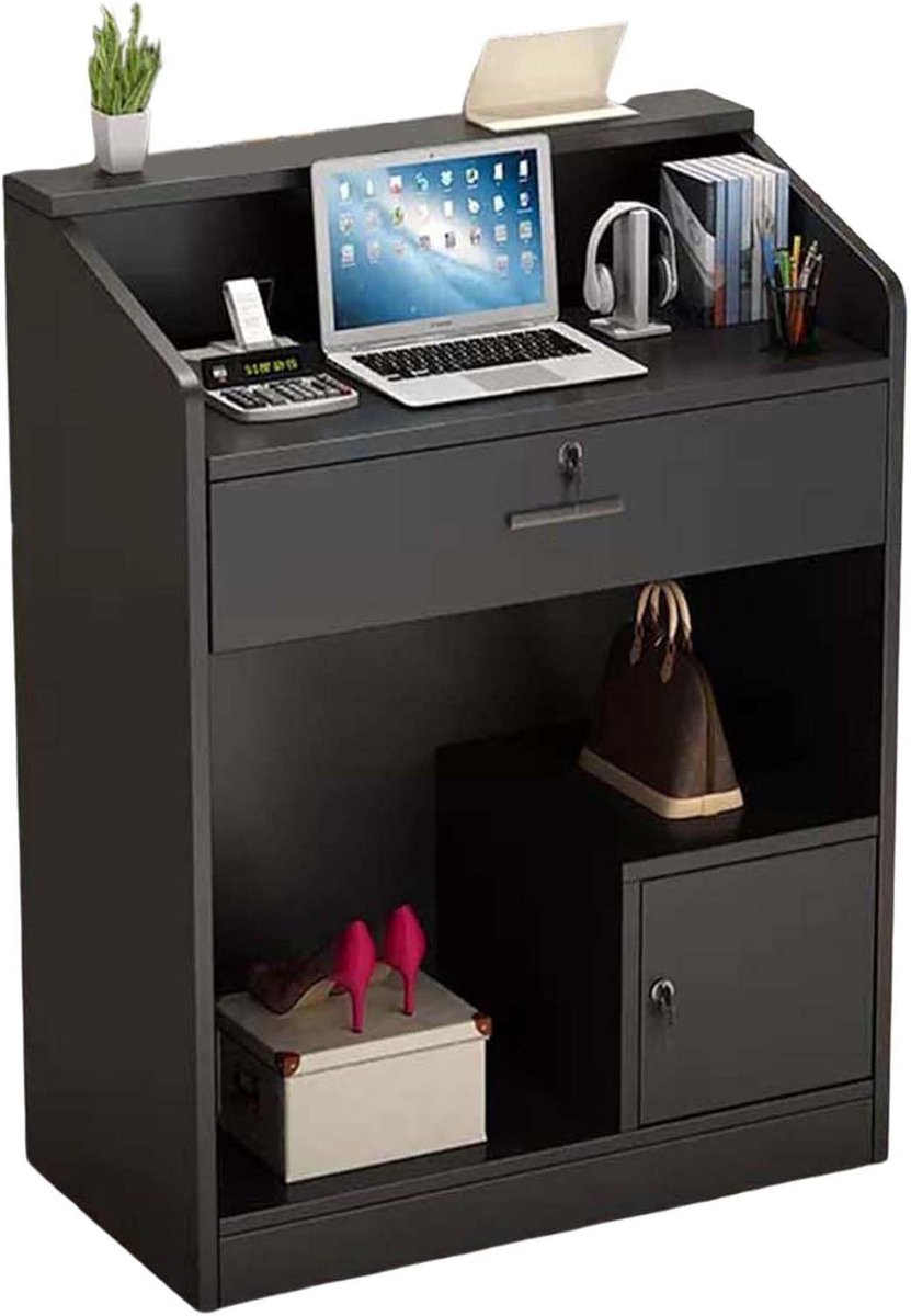 Receptiebalie - Ontvangsttafel - Kantoor Organisatie - Afsluitbare Lade - 60x40x92cm - Zwart