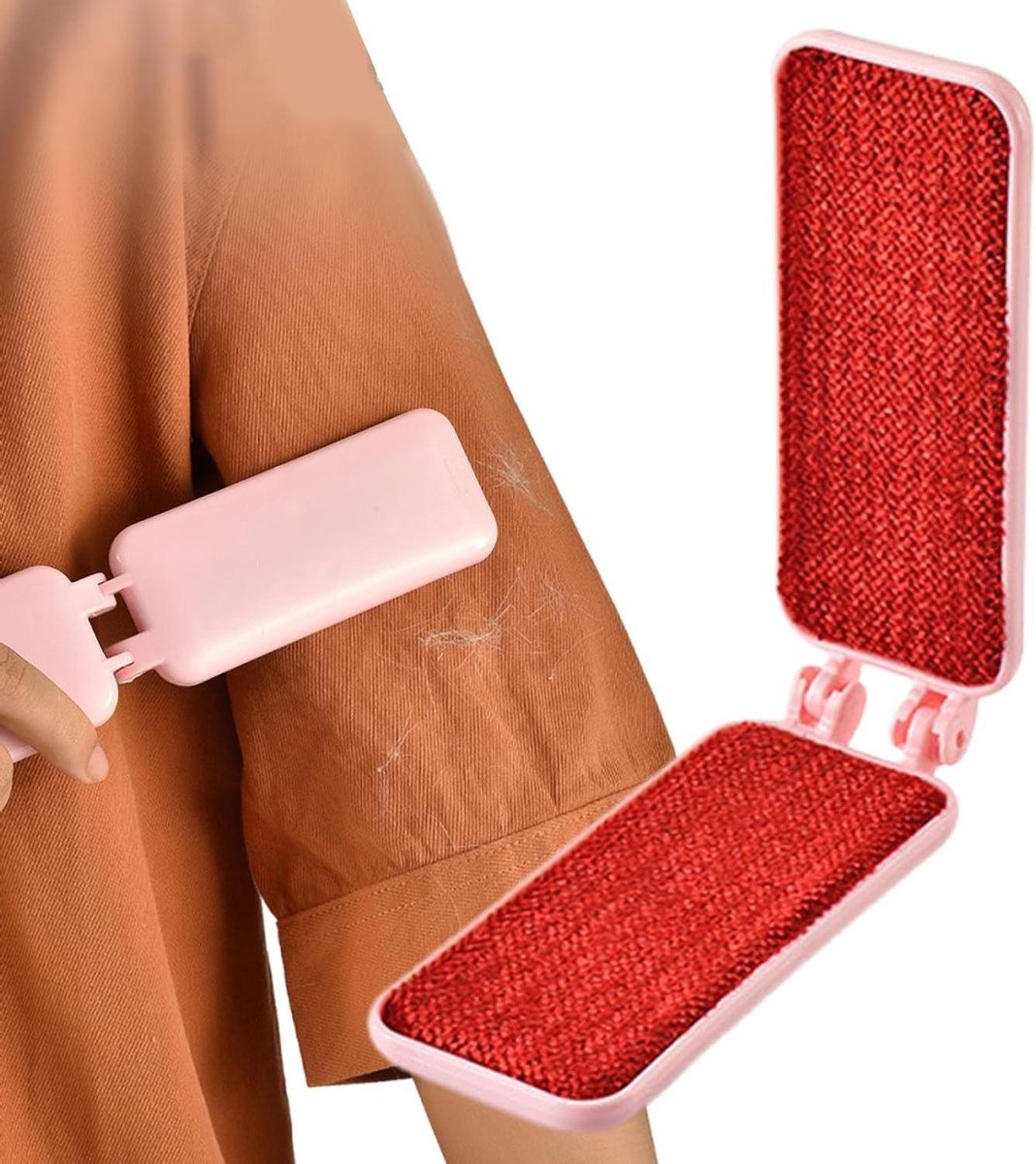 Pluisrol Herbruikbaar - Dierenhaarborstel - Kleding Reinigen - Opvouwbaar Draagbaar - 12 x 5 cm - Roze