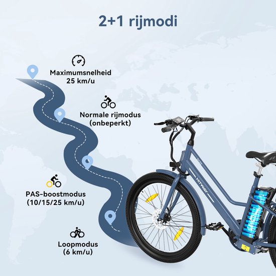 Hitway Elektrische Fiets BK8SP - Trendy 26 Inch City Commuter EBike met Afneembare 36V 10.4Ah Lithium Batterij - E-Bike met 250W Motor - Damesfiets - IP54 Waterdicht van Hitway — afbeelding 2