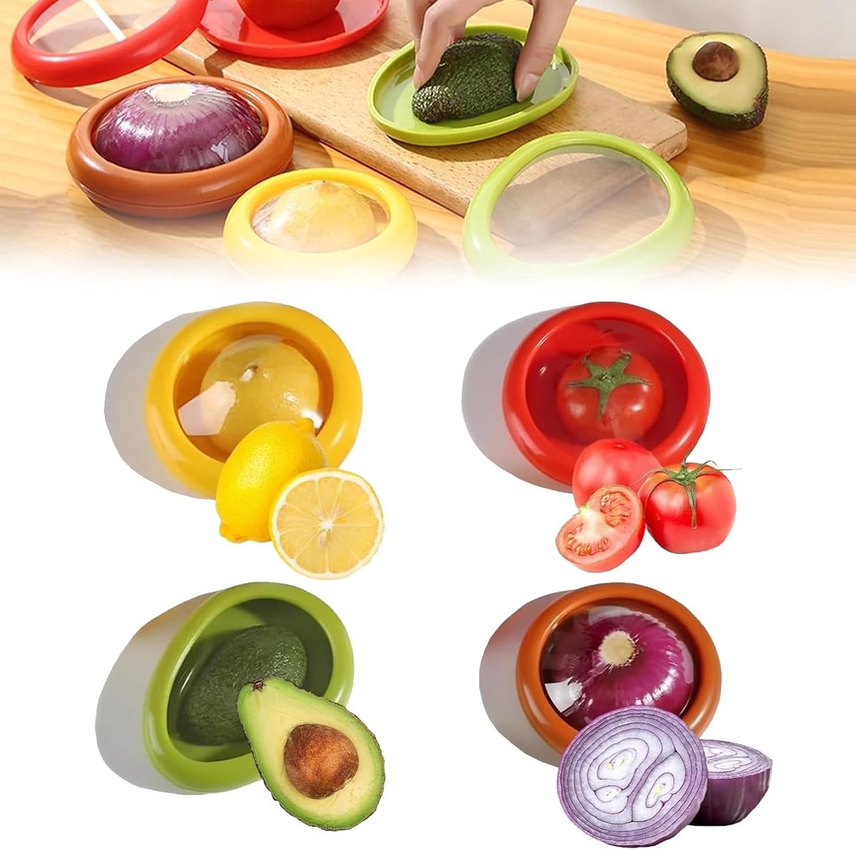 Set van 4 Herbruikbare Siliconen Fruitopbergdozen voor Groenten en Fruit - Ideaal voor de Koelkast en Versheid Bewaren
