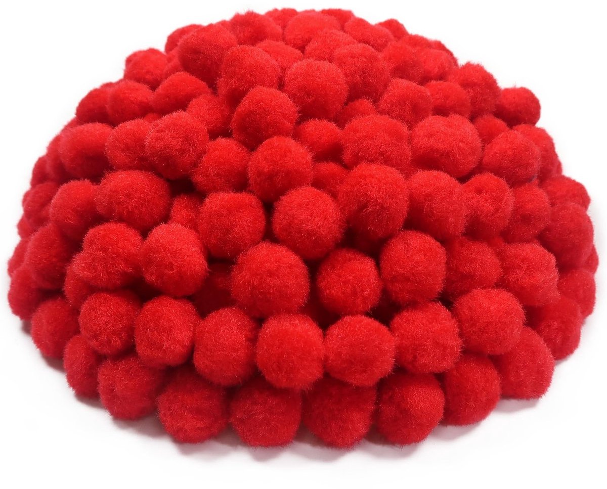 Solidchoice - Dailygoody - Pompons - 300 stuks - Pluizige ballen voor knutselen - Rode pompoms - Ideaal voor decoraties - Geschikt voor alle leeftijden