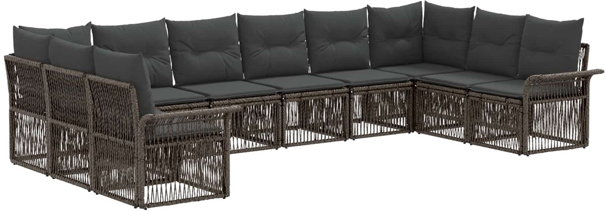 vidaXL - Tuinbank - Set - 10 - pcs - Grijs - poly - rattan