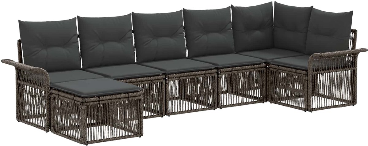 vidaXL - Tuinbank - Set - 7 - pcs - Grijs - poly - rattan