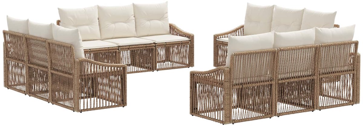 vidaXL - Tuinbank - Set - 12 - pcs - Beige - poly - rattan