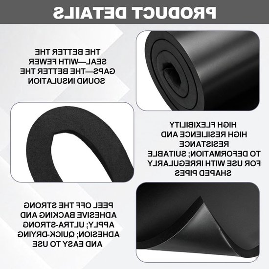 Zelfklevende isolatiemat voor auto en caravan, 20 mm dik, geluidsisolatie, vochtbestendig en waterdicht, 150 x 30 cm schuimrubber mat — afbeelding 3