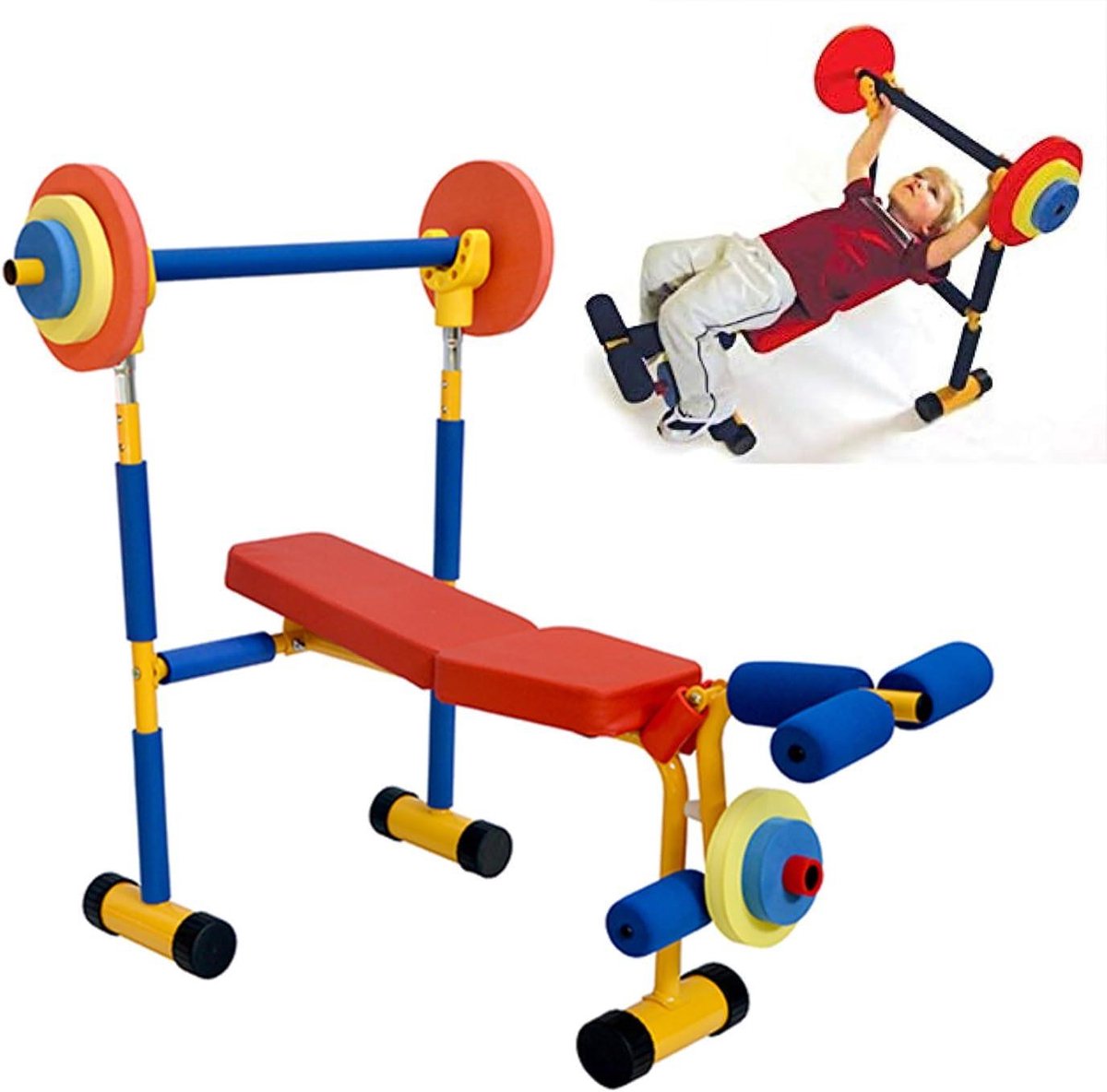Kinderen Gewichtsbank - Fitness Bankje - Beginners Krachttraining - Zacht Schuim Bescherming - 90 x 81 x 77 cm - Zwart