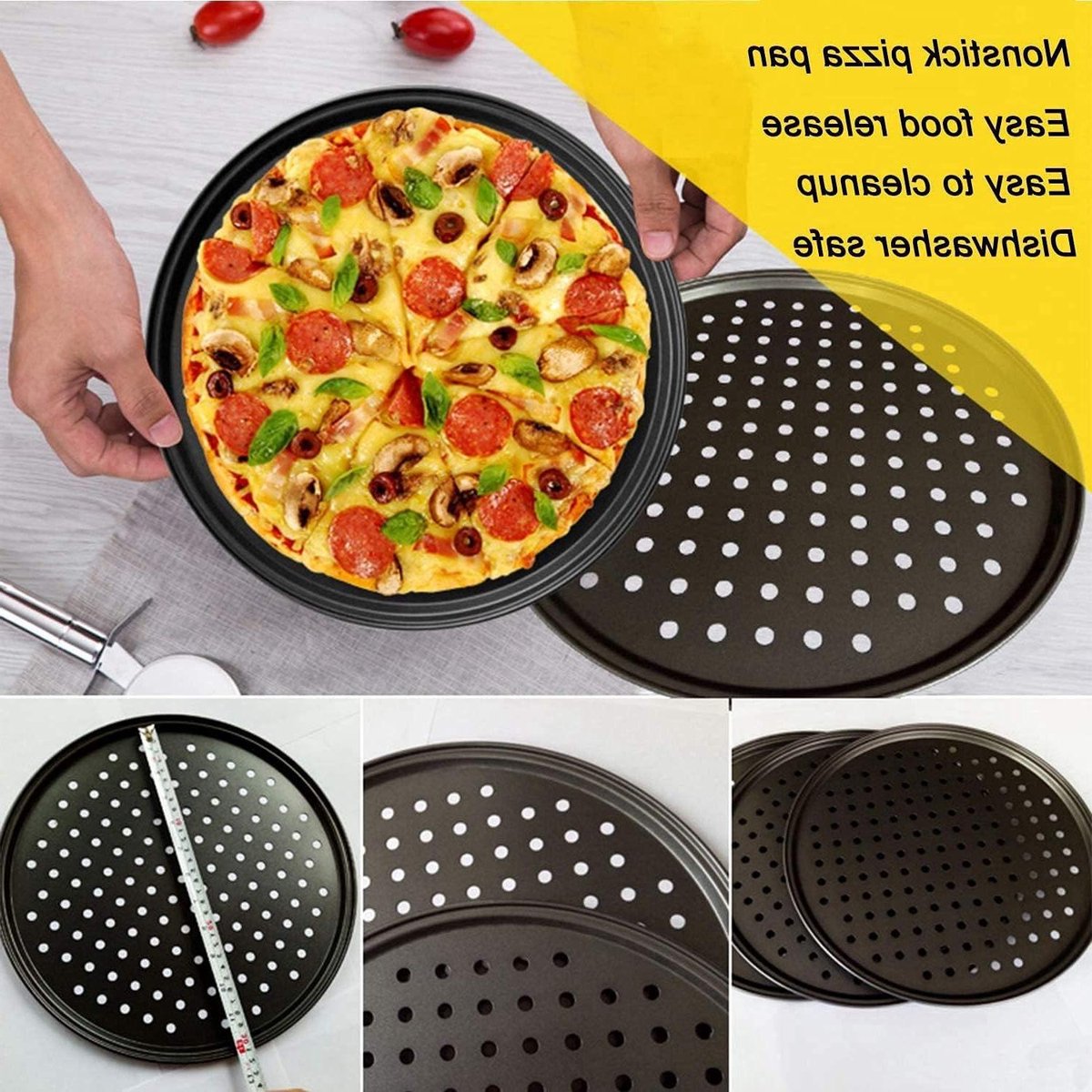 Pizza Bakplaat - Met Gaten - Pizza Bakken - Anti-aanbaklaag Koolstofstaal - 28 cm
