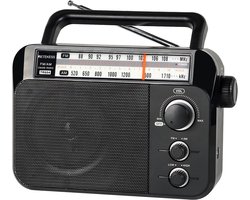 Noodradio - Retekess Draagbare radio - Werkt op batterijen en op Netstroom - Retro radio - FM radio - Keukenradio - Noodradio Denk Vooruit - Handvat - Koptelefoonaansluiting - Zwart (TR604)- Vaderdagcadeau