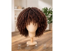 Becus Afropruik voor zwarte vrouwen, zachte krullende afropruiken met pony, synthetische korte krullende pruiken voor vrouwen, dagelijks gebruik en cosplay, 25,4 cm (bruin)