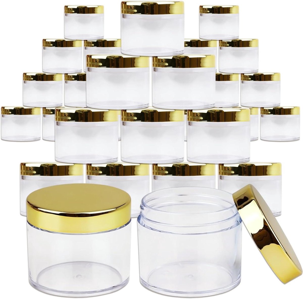 Opbergpotjes Acryl - Potjes met deksel - Cosmetica bewaren - Breekbestendig materiaal - 36 stuks 60 ML - Goudkleurig