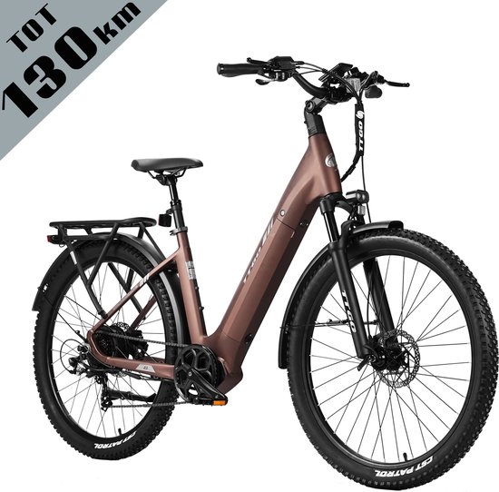 TTGO Z3 Elektrische Fiets – 48V 15Ah Accu (720Wh) – Achterwielmotor – Actieradius tot 130 km – 27.5×2.4 Inch Banden – LCD Display – Shimano 7 Versnellingen – Hydraulische Schijfremmen – Stadsfiets – Max. Belastbaar 125 kg – Bruin