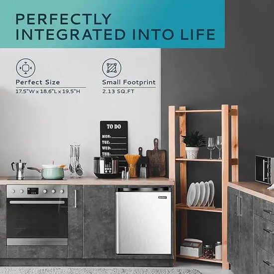 LUMÉ STORE Mini Koelkast - Minibar - Mini Vriezer - 46L - Vriesvak - 7 Standen - Energiezuinig - Stil - Omkeerbare Deur - Wit — afbeelding 3