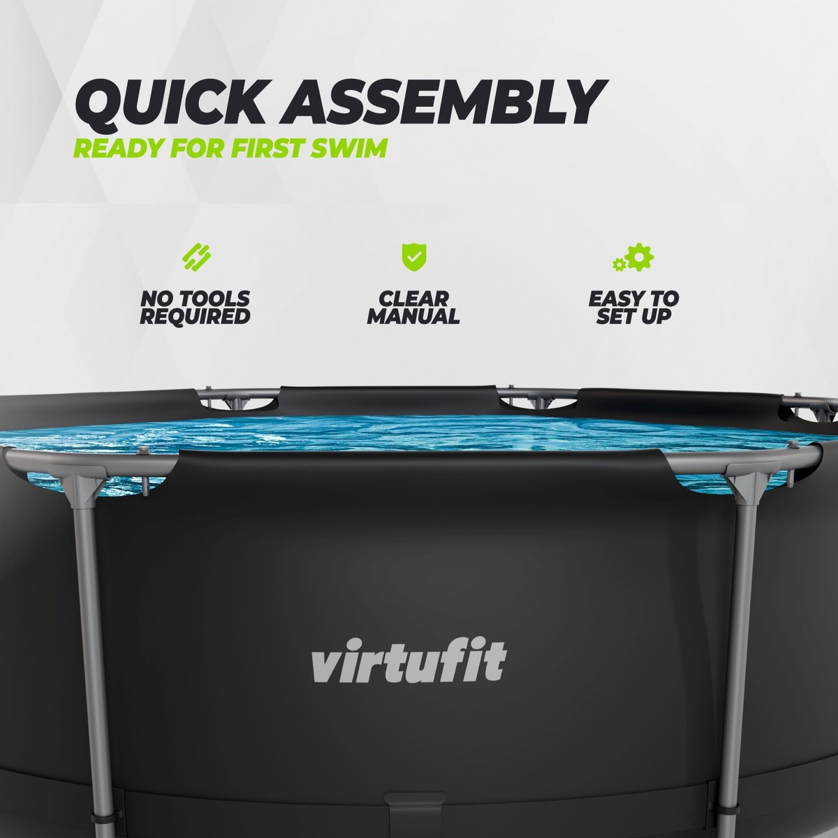 VirtuFit Rond Zwembad Ø244 x 76 cm - Incl. Filterpomp - Opzetzwembad - Duurzaam & Veilig Stalen Frame - Antraciet — afbeelding 6