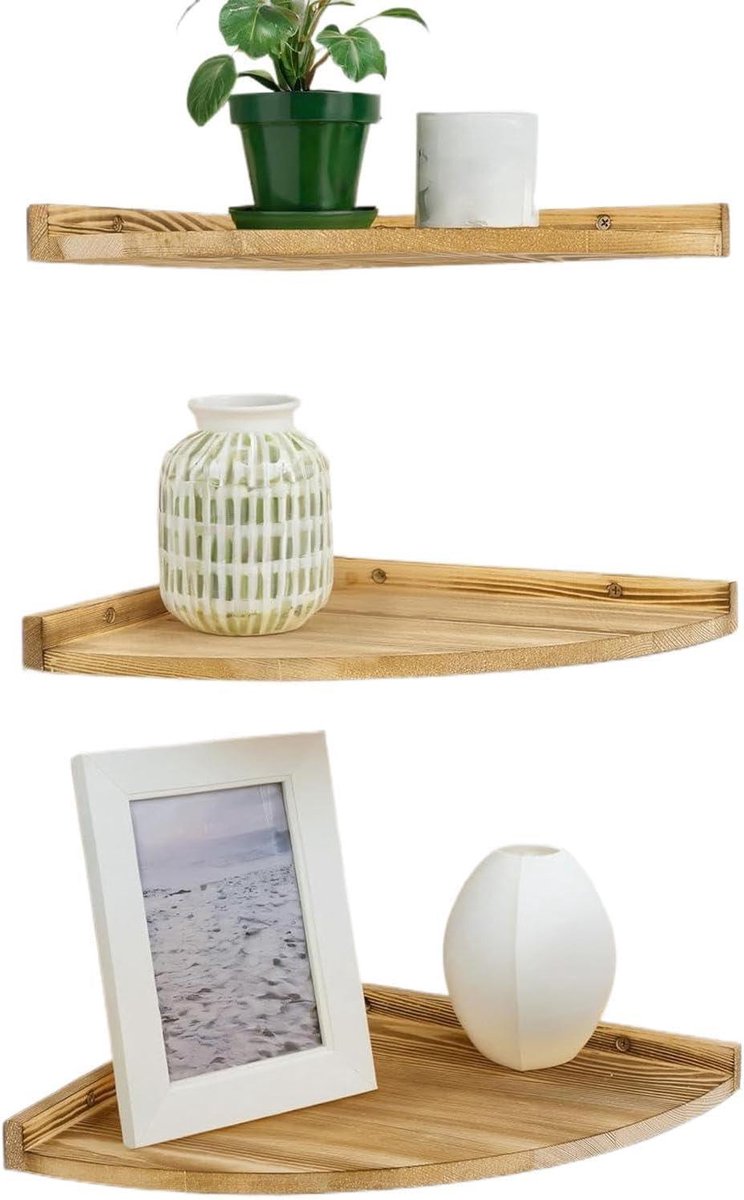Zwevend Wandrek - Houten Plank - Ruimte Organiseren - Drie Niveaus - 6 x 31 x 6 cm - Rustiek