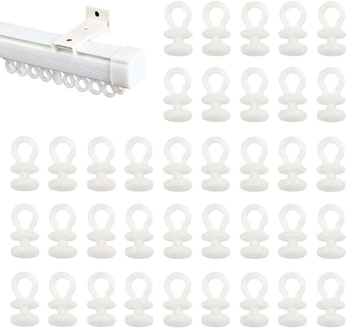 100 Stuks Plastic Gordijnhaken voor Rail, Glijders voor Raam, Deur en Douchegordijnen (11mm)