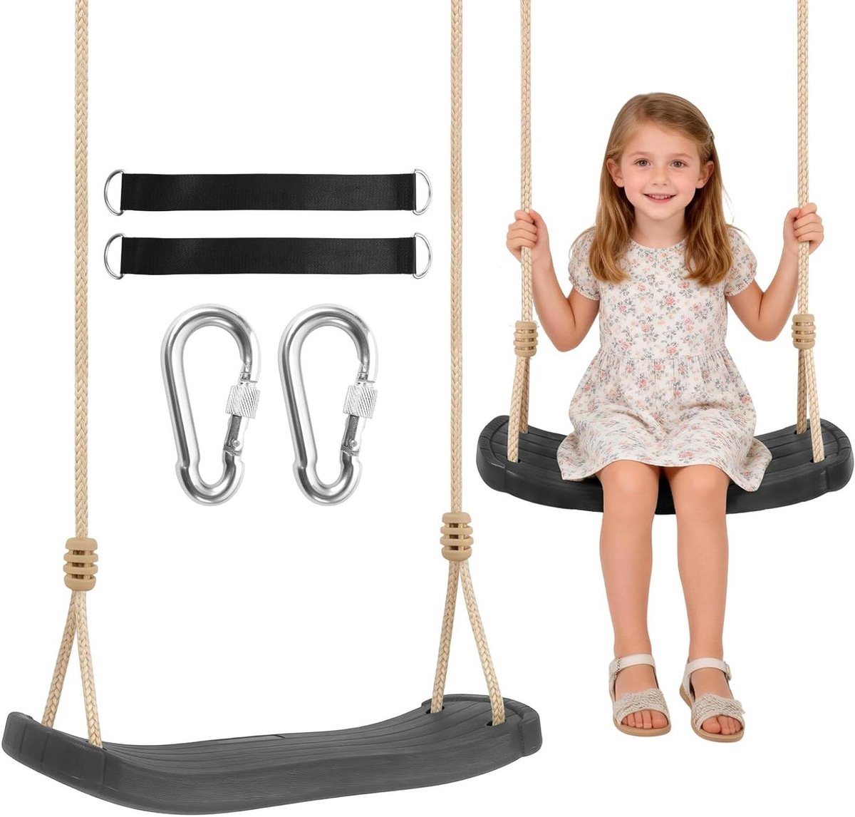 Kinderschommel Zitting - Buiten Schommel - Buiten Spelen - Weerbestendig PE - 140-180 cm - Zwart