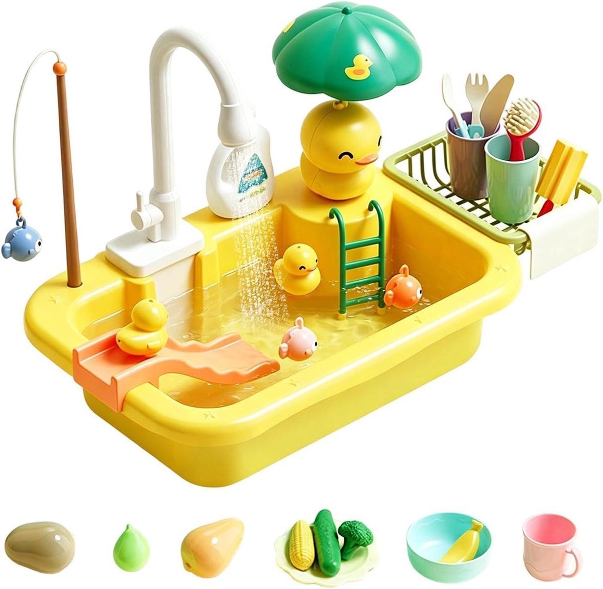 Kinder Watertafel - Zomerspeelgoed - Buiten Spelen - Interactief Pomp Systeem - 40 x 12 x 28.5 cm - Geel