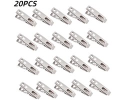 20 stuks-Wasknijper - Fotoklem - RVS - Winddichte klem - Wasknijper - Woonaccessoires - Geschikt voor het drogen van kleding - Foto's ophangen - Zilver - 49*10*21 mm