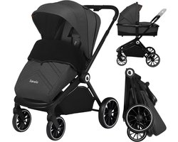 Lionelo Mika 2in1 Kinderwagen – Wandelwagen & Reiswieg – Omkeerbare Zitting – Compact Opvouwbaar met Zitje – XXL Waterdichte Luifel UPF50+ – Verstelbare Rugleuning & Voetsteun – PU Wielen met Vering – Inclusief Accessoires Set Tot 22 kg
