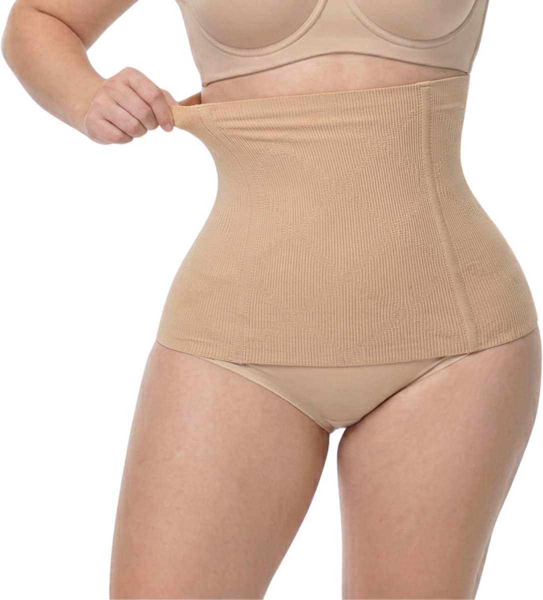Naadloze Waist Trainer Dames – Maat M – Beige – Naadloze corrigerende Buikband voor Platte Buik & Smalle Taille - Seamless Waist Shaper - Tummy Control Corset - Onzichtbaar onder Kleding - High Waist Shapewear - Shapetape