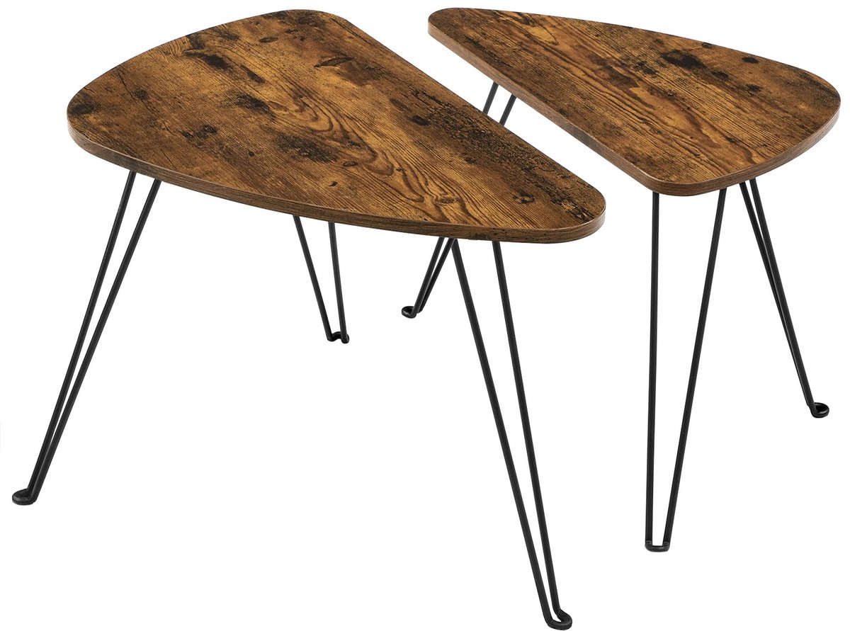 SmartLiving.Store - Salontafel - Bijzettafel - Set van 2 - Donkerbruin hout - Organische vorm - Industrieel - 60x40x50