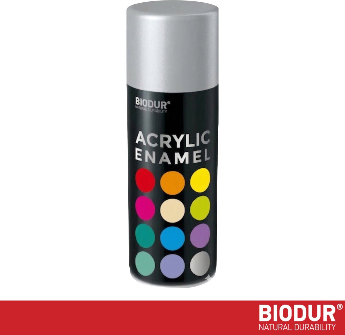 BIODUR Acrylverf - Blank Aluminium RAL 9006 – 400 ML – Spuitbus Hoogglans Lak – UV en Weerbestendig - Sneldrogende Spuitverf - Voor Binnen en Buiten
