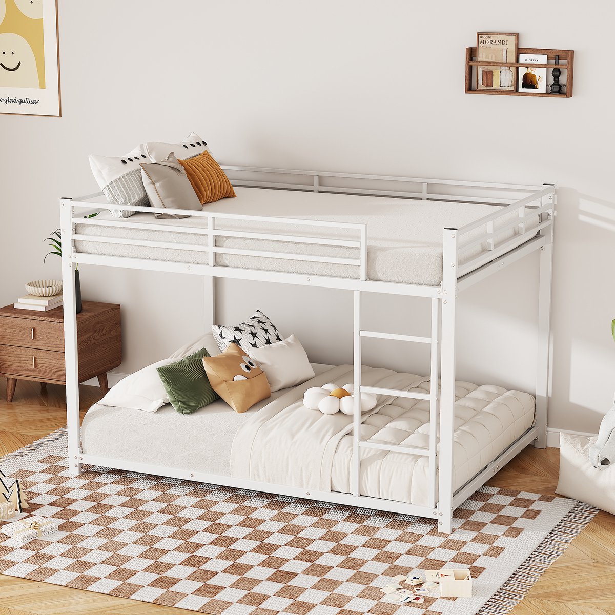 HAUSS SPOLE Metalen Stapelbed 140x200 cm - Zonder Matras - Veilig Kinderbed Met Hoge Bedhekken - Ruimtebesparend - Wit