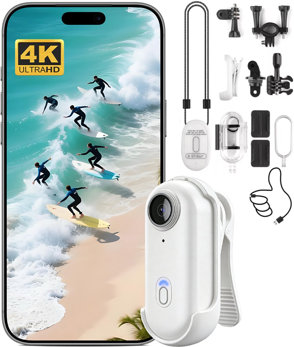 4K Mini Actiecamera, draagbare magnetische 4K-sport camera, waterdichte mini-fotocamera voor fietsen, huisdieren, motorrijden, extreme sporten, multifunctionele bodycamera