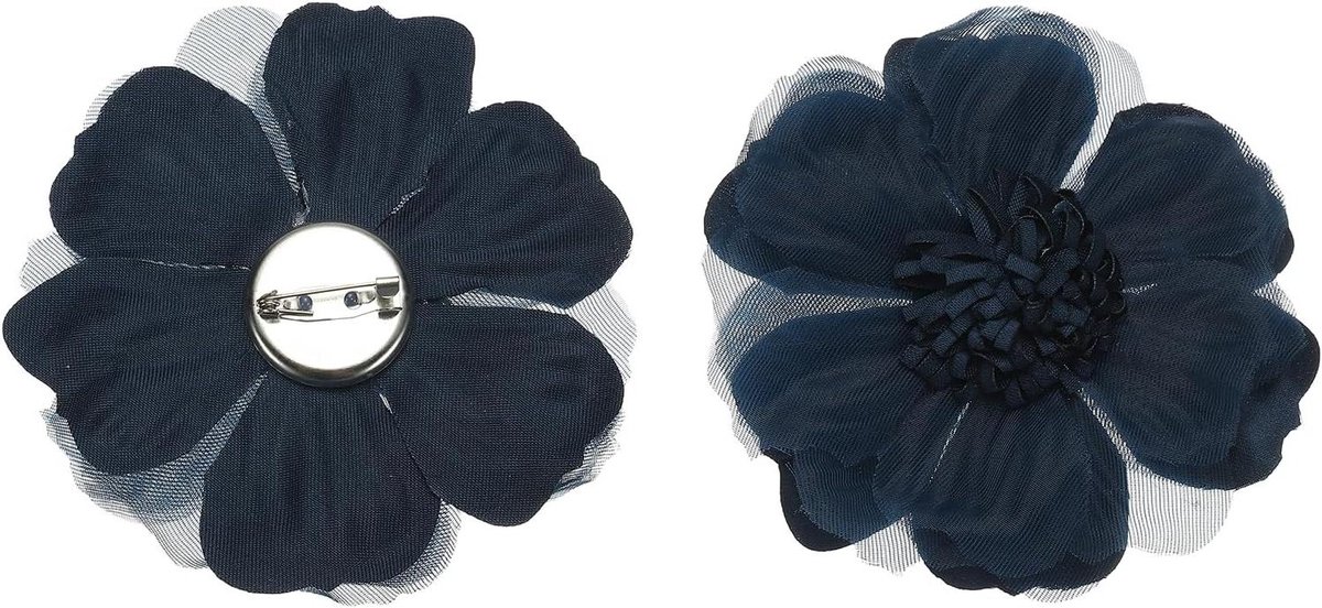 Stoffen Bloem Broche - Bloem Pin - Outfit Decoratie - Groot Bloemenontwerp - 9 cm - Marineblauw