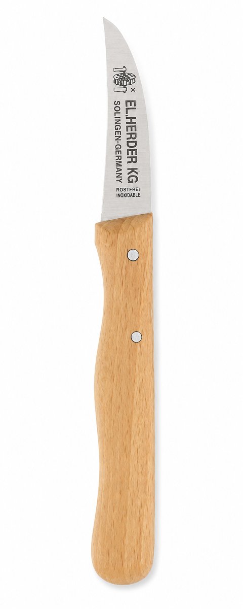 El Herder Gebogen Schilmesje – Aardappelschilmesje uit Solingen – RVS - 6 cm – Houten Handvat