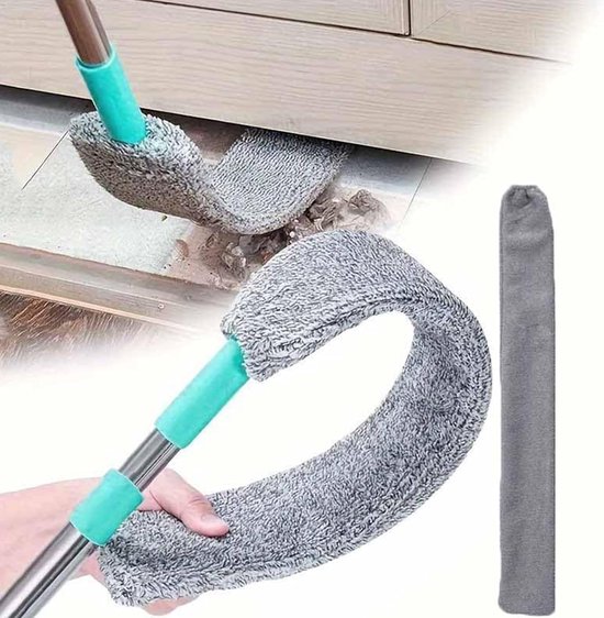 Platte plumeau - Microvezel reiniger - Onder meubels reinigen - Uittrekbaar handvat - 60 inch steel - Grijs — afbeelding 5