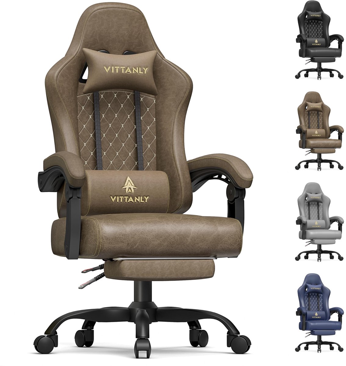 Homaxy - Game Stoel - Gaming Stoel - Gaming Stoel - Ergonomische Bureaustoel - Gamestoel - Verstelbaar - Gaming Chair - Inclusief voetensteun - Bruin